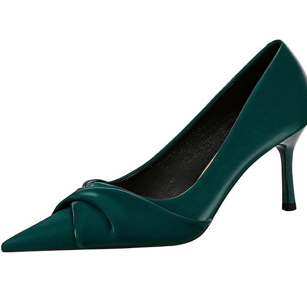 Emerald green satin Langry fashion high heel pump with bow detail