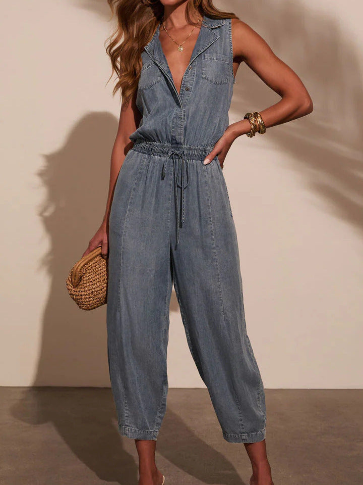 Casual Washed out Thin Denim Jumpsuit
