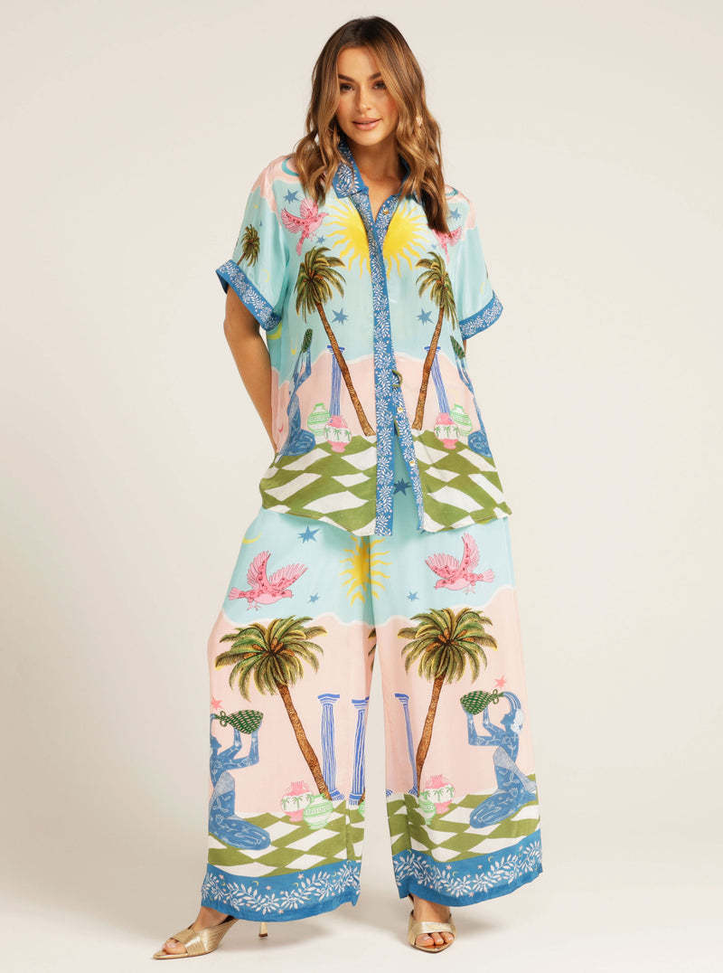 Woman wearing trendy patterned pajamas from Personalized Printing Short Sleeve Vacation Tether Suit, fashion and ملابس