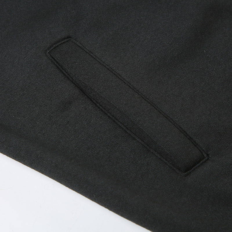 Black fabric garment with rectangular pocket from Retro Five Pointed Star Element Fur Collar Coat, stylish langry fashion ملابس