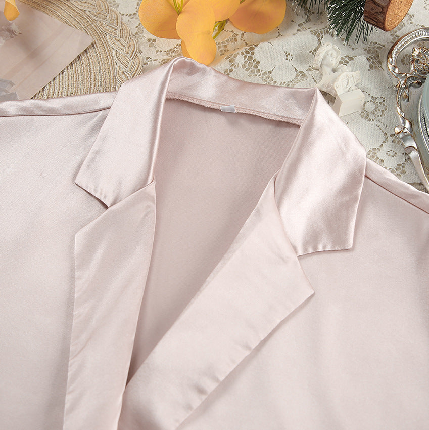 Light pink satin collared shirt from Winter Skin-Friendly Pajamas Set, perfect for fashion and lounging
