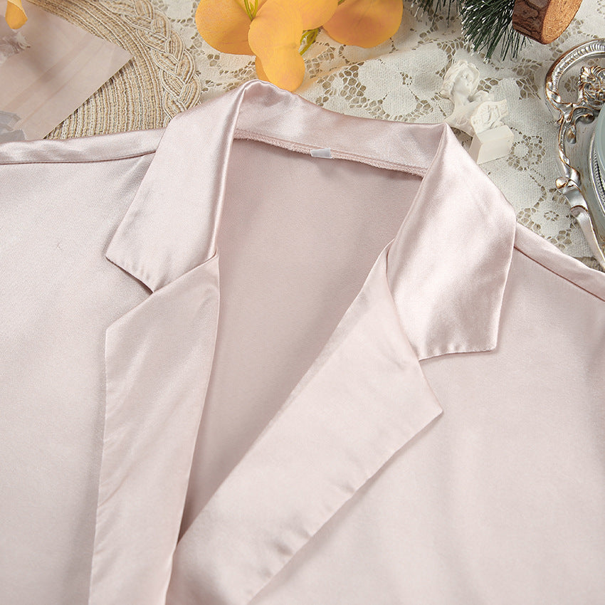 Light pink satin collared shirt from Winter Skin-Friendly Pajamas Set, perfect for fashion and lounging