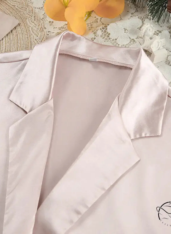 Light pink satin collared shirt in Langry winter pajamas set