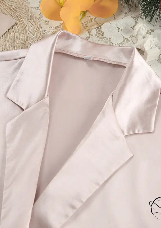 Light pink satin collared shirt in Langry winter pajamas set