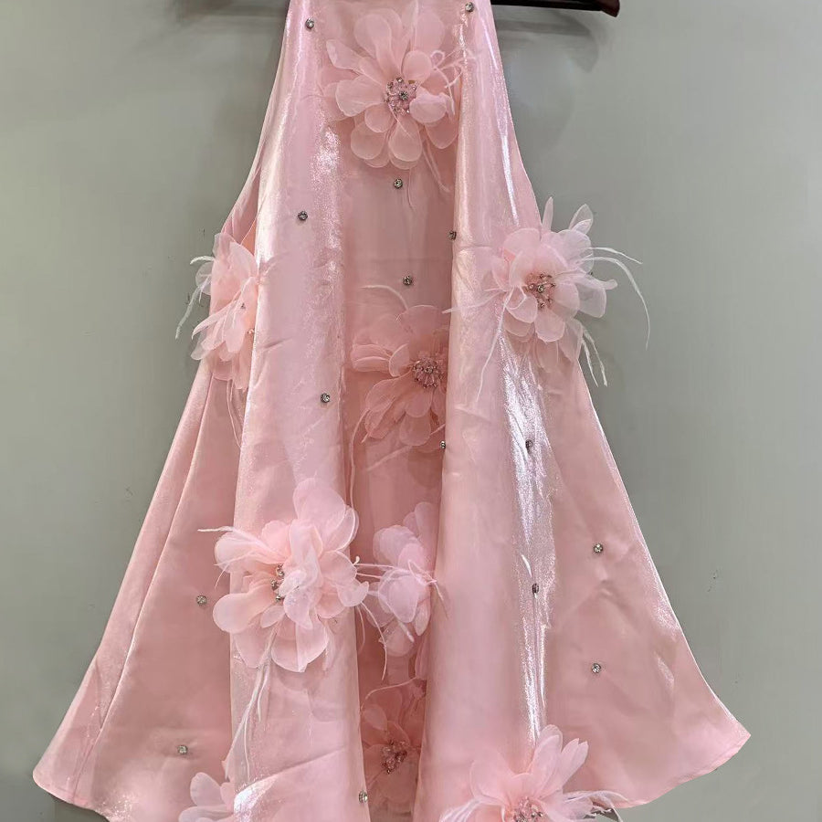 Pink halter dress with floral embellishments in a Stunning A Line Short Dress for women