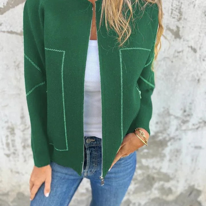 Green knit zip-up jacket from Casual Zipper Solid Color Jacket collection, stylish ملابس fashion