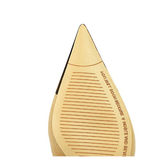Golden pointed shoe tip with ribbed lines, part of Cocktail Luxury High Heels fashion