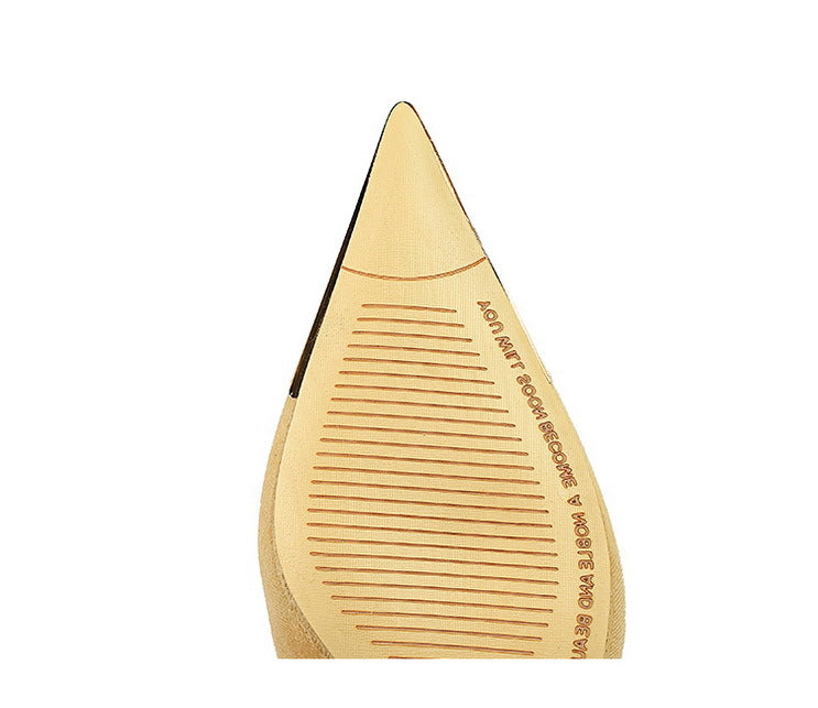 Golden pointed shoe tip with ribbed lines, part of Cocktail Luxury High Heels fashion