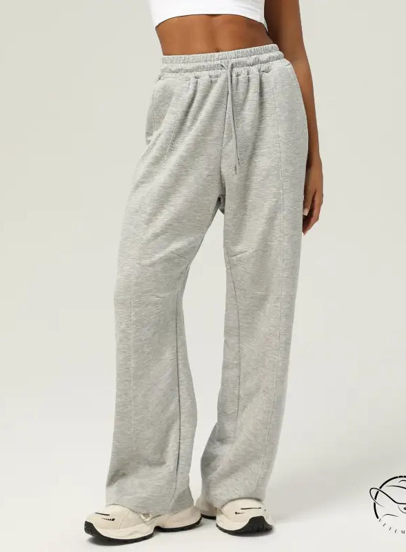 Light gray casual fitness yoga pants with relaxed wide-leg fit