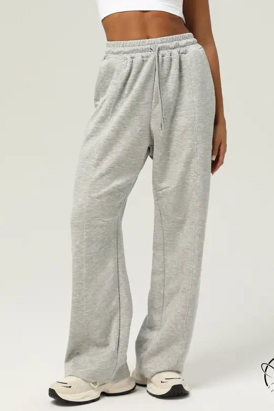 Light gray casual fitness yoga pants with relaxed wide-leg fit