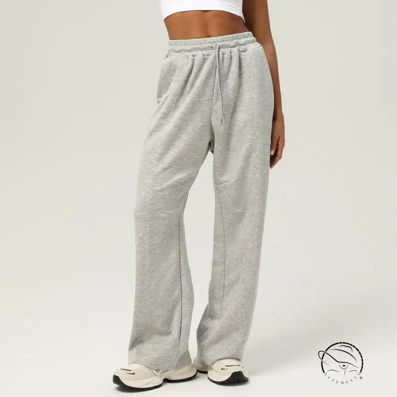 Light gray casual fitness yoga pants with relaxed wide-leg fit