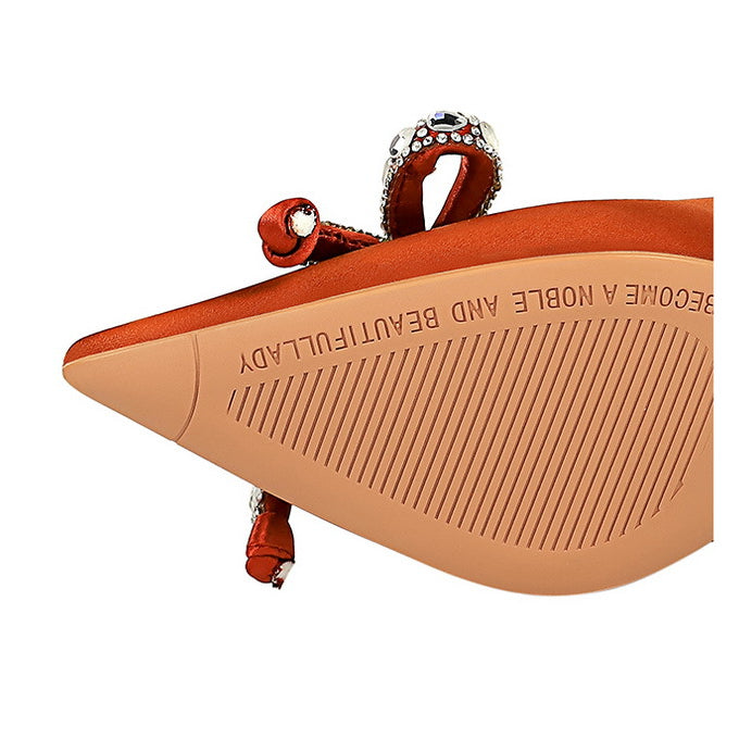 Langry fashion orange leather ankle strap with rhinestone buckle details