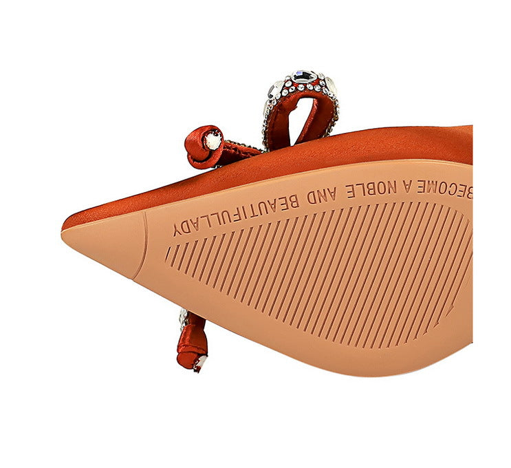 Langry fashion orange leather ankle strap with rhinestone buckle details