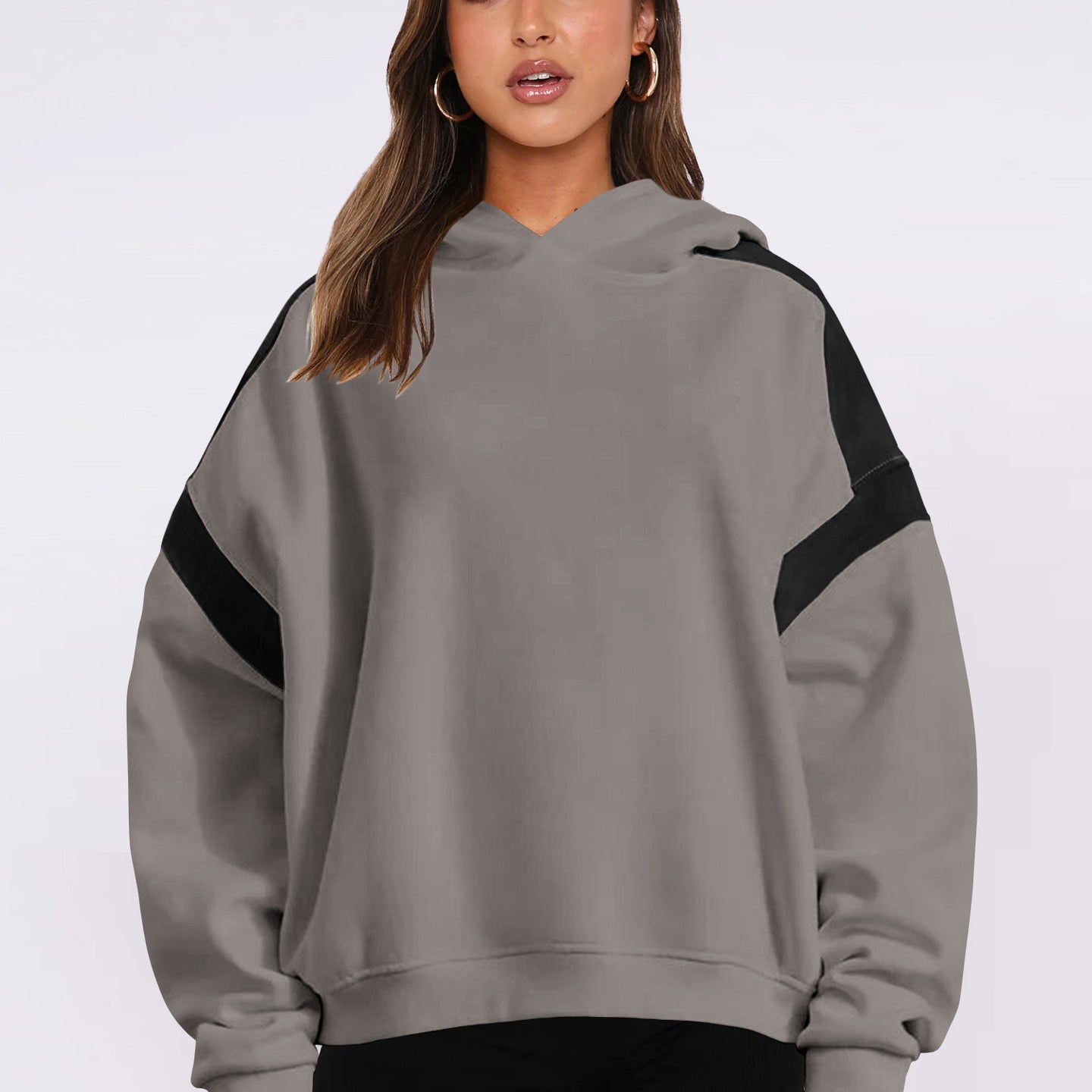 Gray hoodie with black shoulder accents, a stylish addition to Langry fashion ملابس