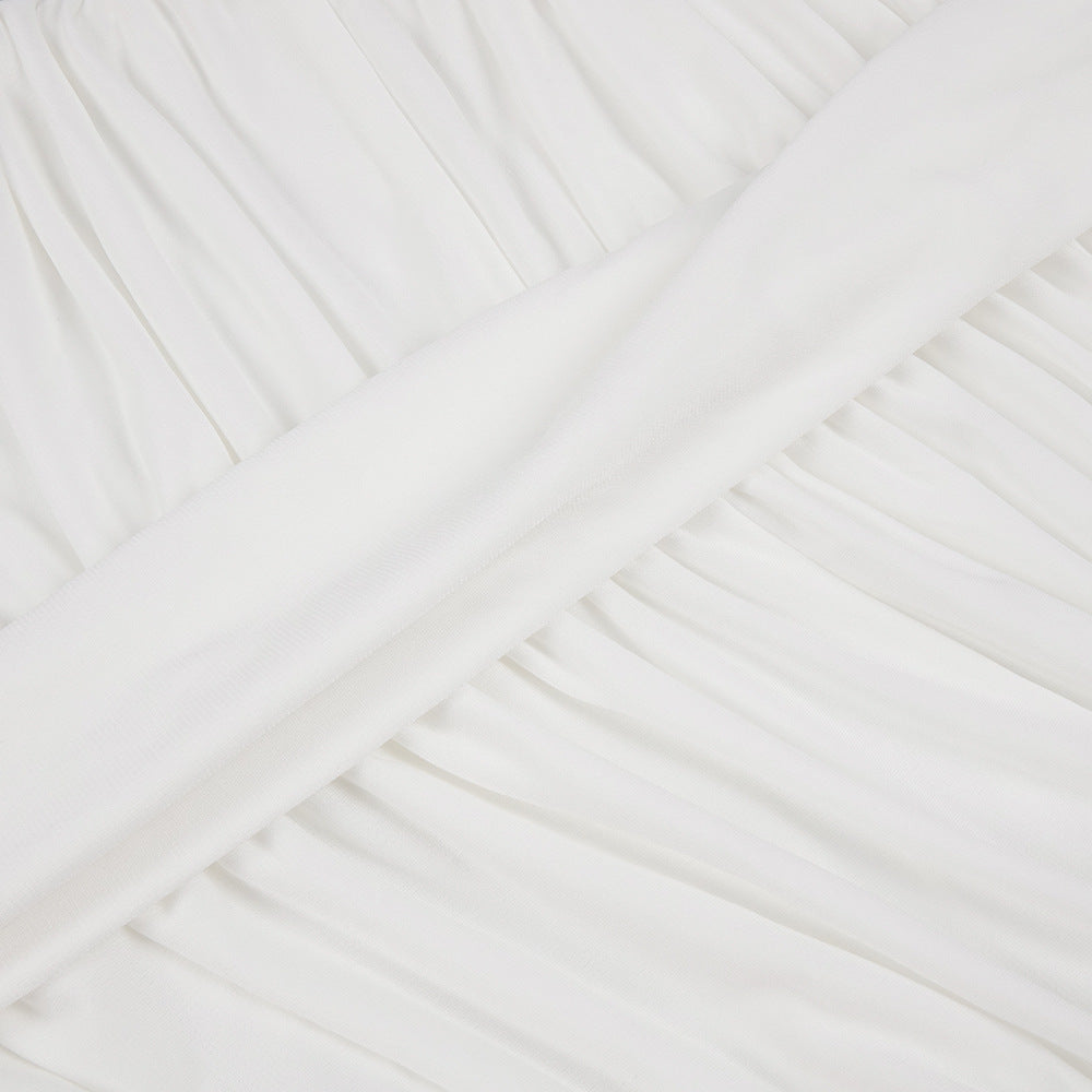 White pleated fabric featured in the Elegant Pleated High Waist Dress for fashionable styling