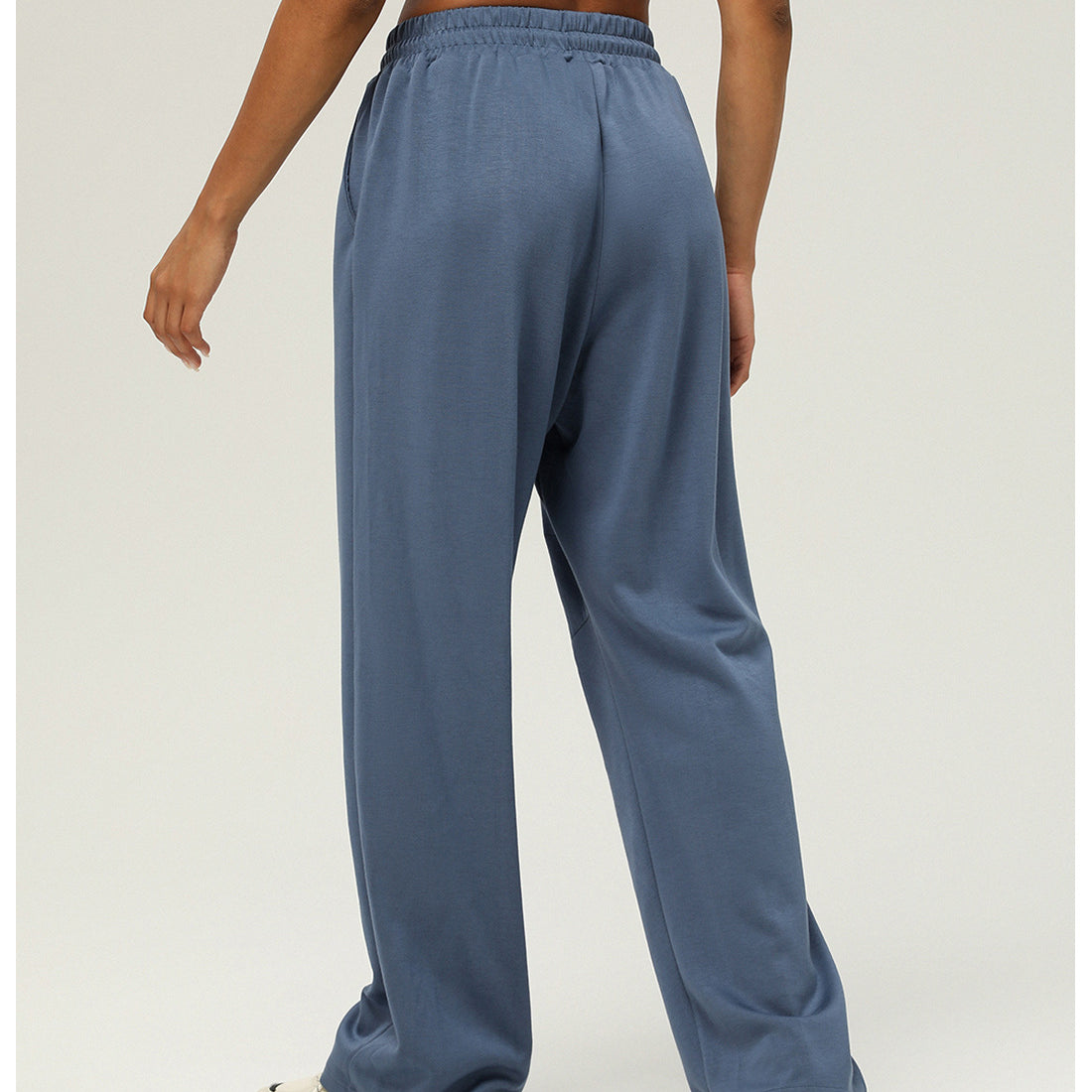 Blue-gray wide-leg athletic pants with elastic waistband for casual fitness and yoga wear