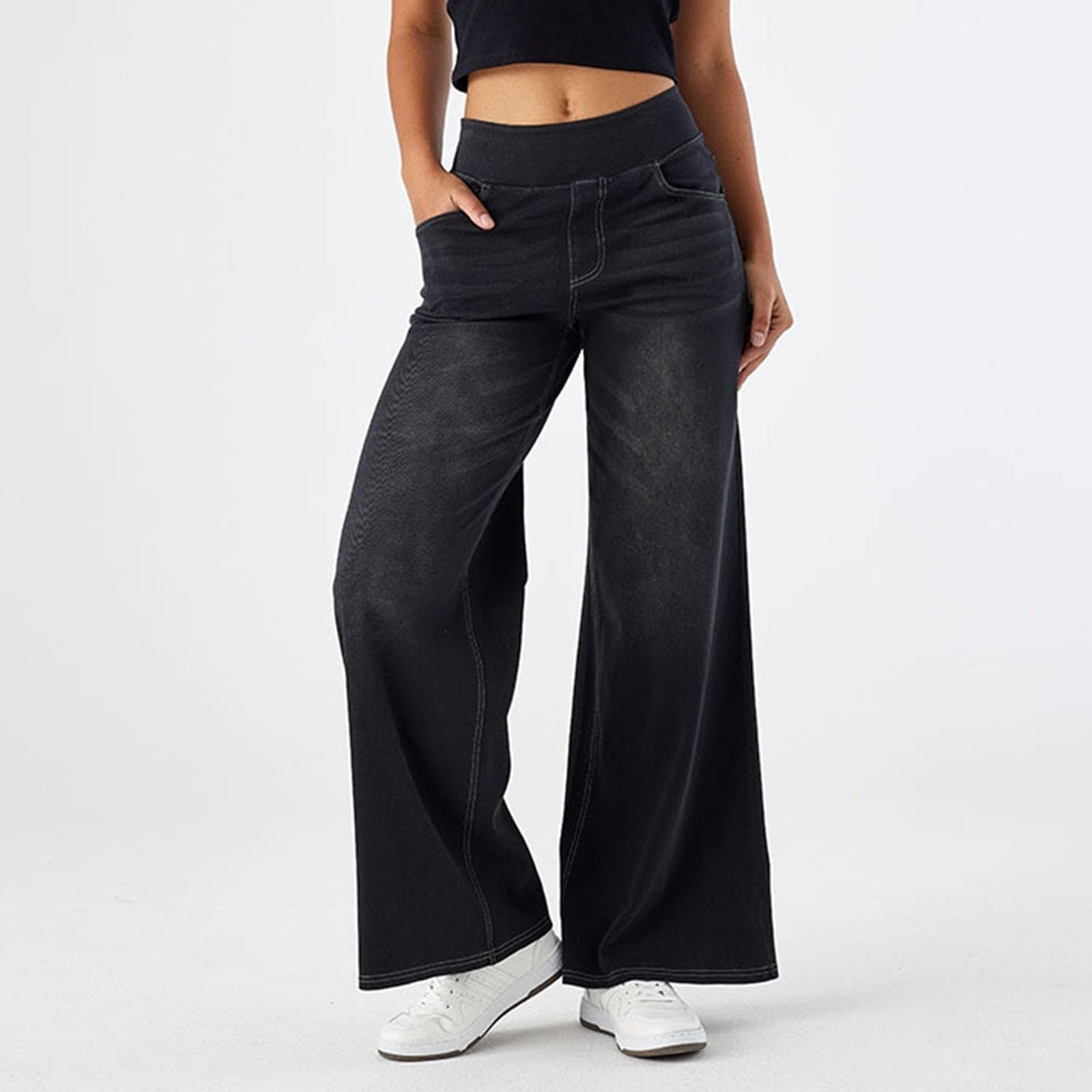 Black wide-leg denim pants in Loose Casual Jeans for stylish fashion ملابس choices