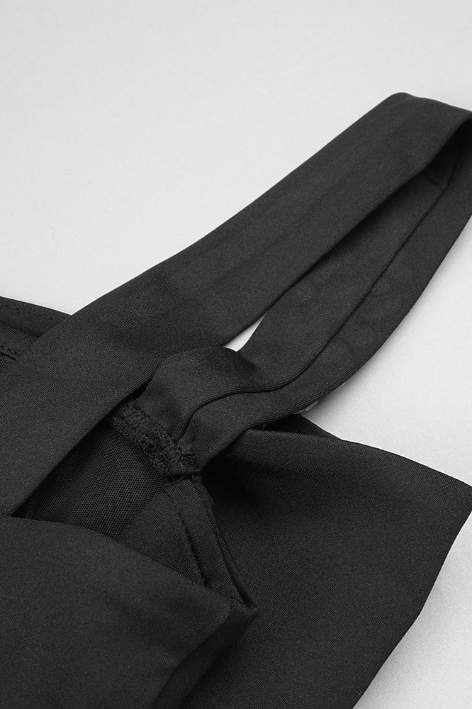 Black bow tie with adjustable neck strap perfect for pairing with a stylish maxi dress