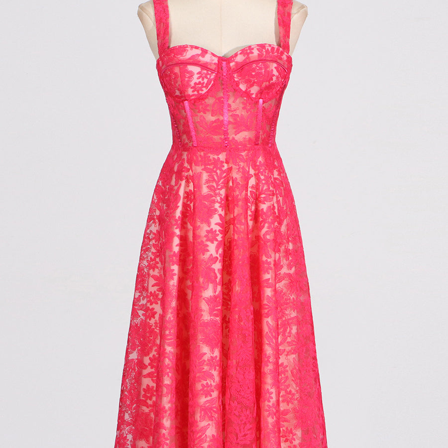 Hot pink lace Summer Sling Boning Corset Waist-Tight Maxi Dress Women fashion ملابس