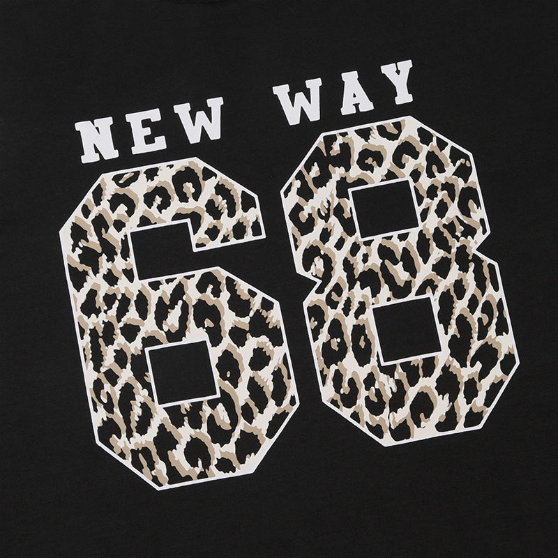 Cute Short Loose Hoodie featuring a stylish Leopard Print ’68 graphic, perfect for langry fashion