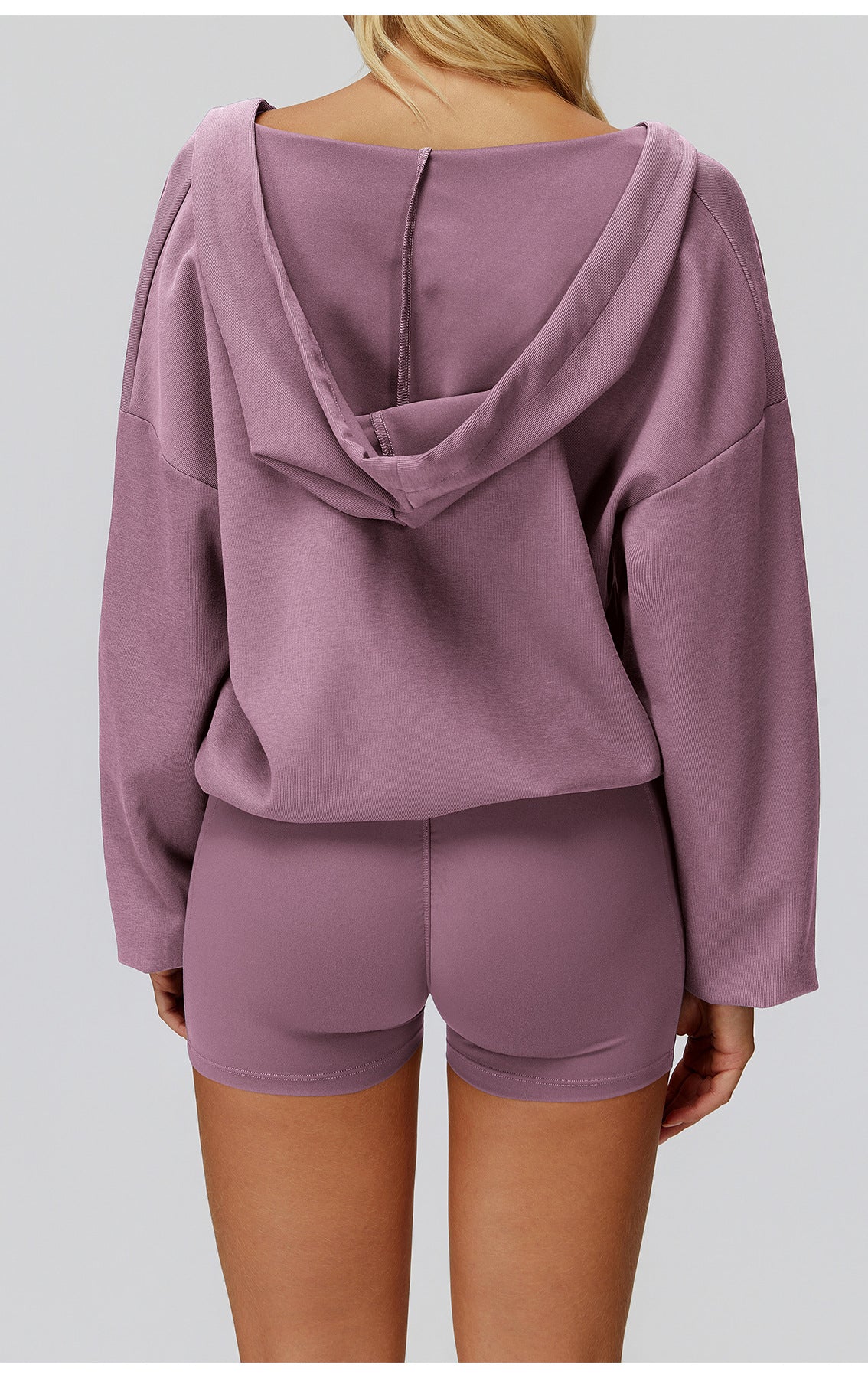 Lavender langry fashion hoodie and shorts set with drawstring