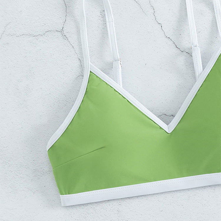 Green and white bikini top with solid color stitching and stitching small fresh design