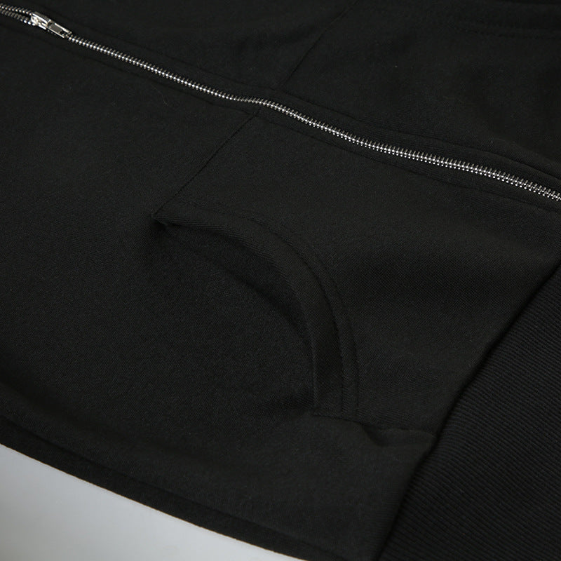 Black zippered hoodie with pocket from Retro Loose Fur Warm Coat, perfect for langry fashion and ملابس
