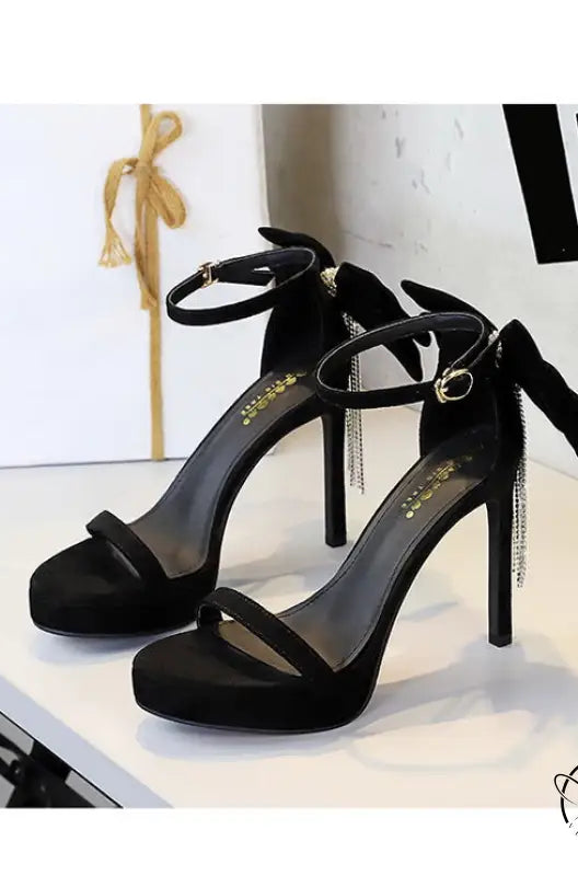 Cocktail Open Toe Platform Rhinestone Back Bowknot High Heel