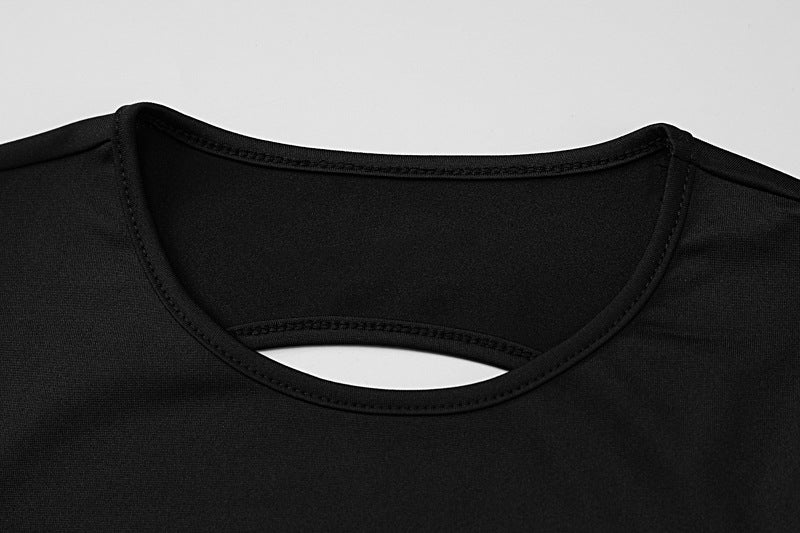 Black fabric neckline with back cutout on Backless Long Sleeves Bell Bottom Pants Slim Fit