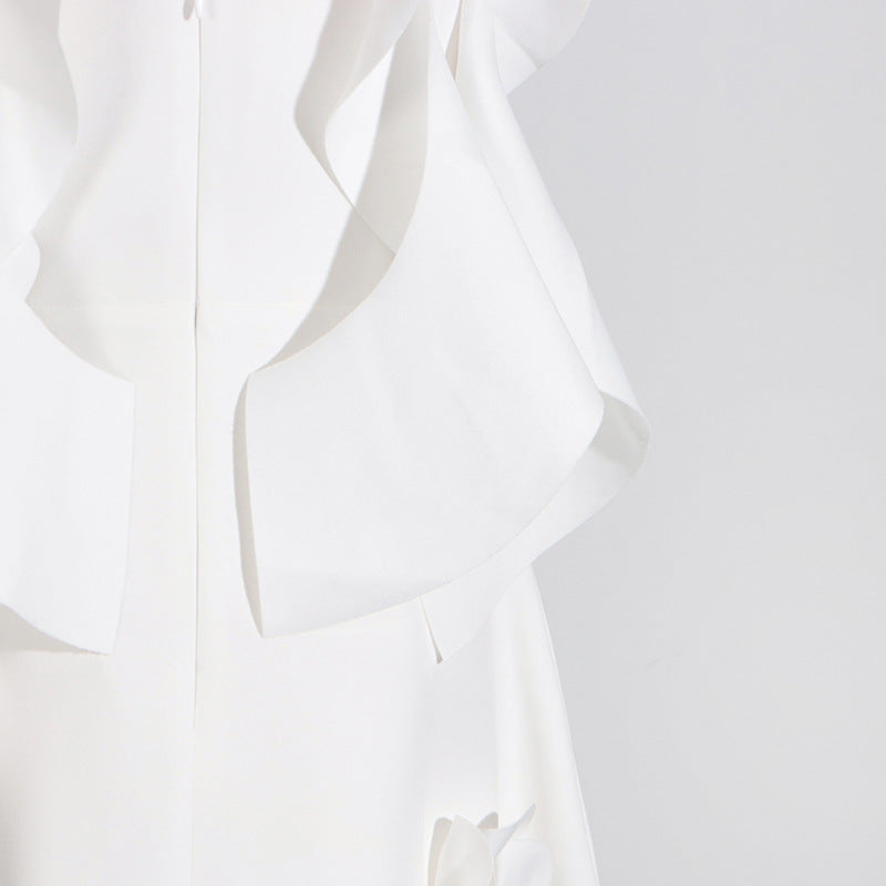 White flowing fabric of High Grade Stitching Floral Summer Dress for women’s fashion ملابس