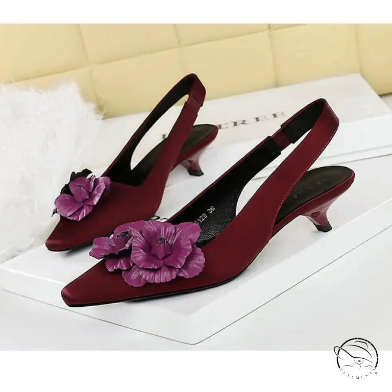 High Grade Floral Pointed Mid Heel Sandals