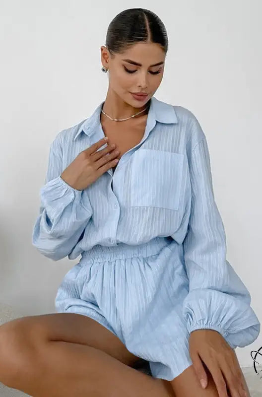 Woman in pure cotton long sleeves home wear two-piece set