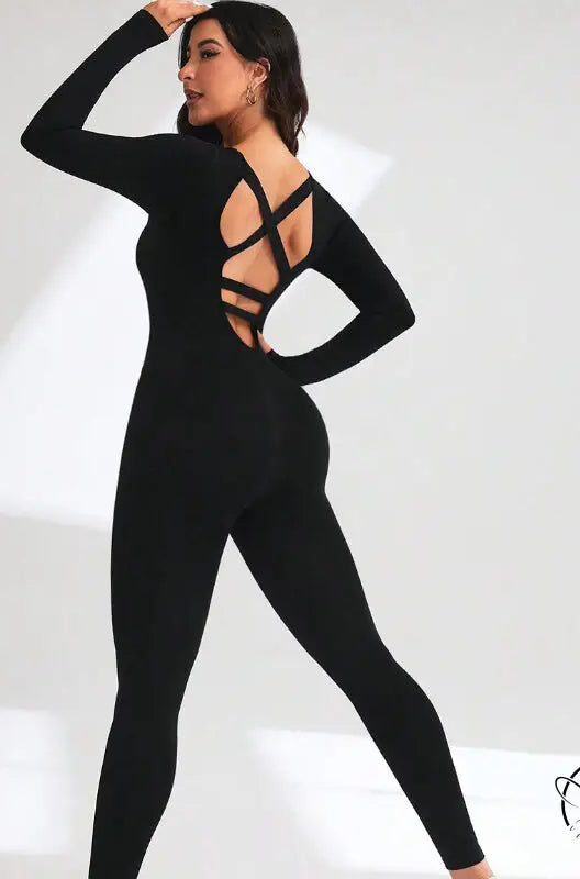 Black langry fashion ملابس yoga bodysuit with crisscross back