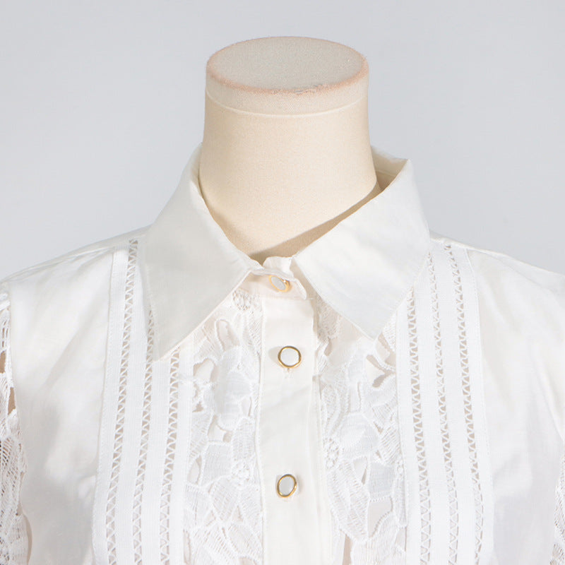 White lace-trimmed blouse featured in French High Grade Maxi Dress for summer fashion