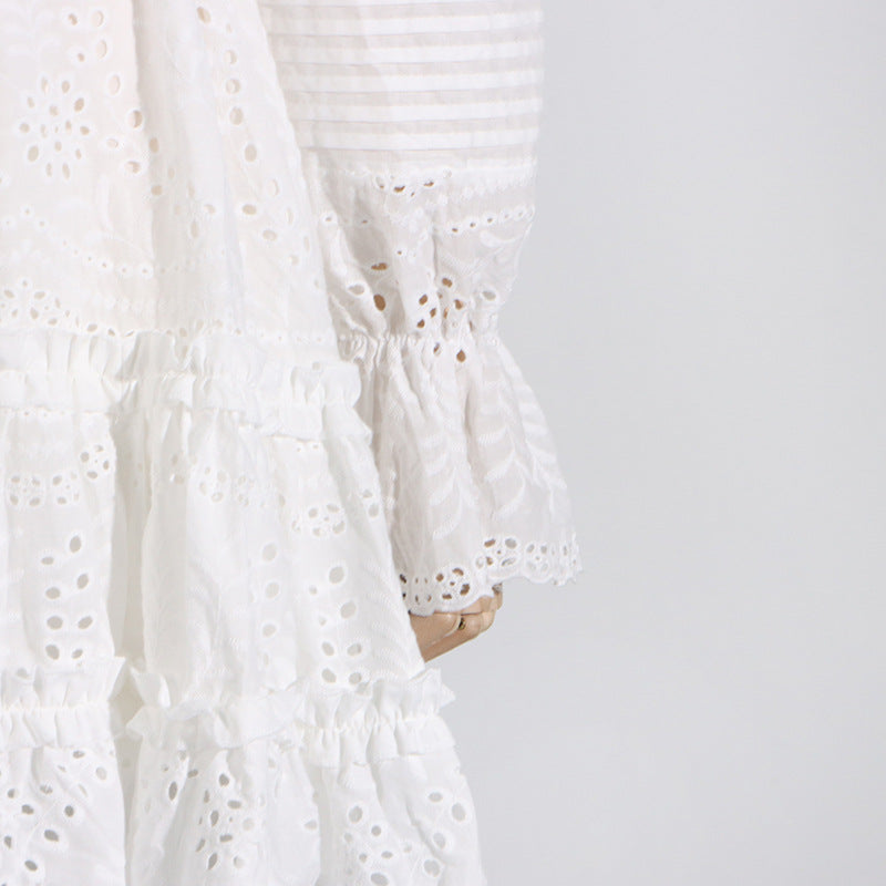 French Vintage Summer Stand Collar Embroidery Dress