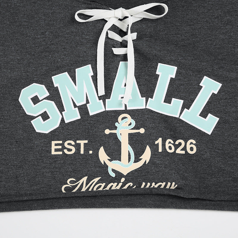 Gray Street Letter Graphic Print Sweatshirt featuring nautical design for trendy fashion