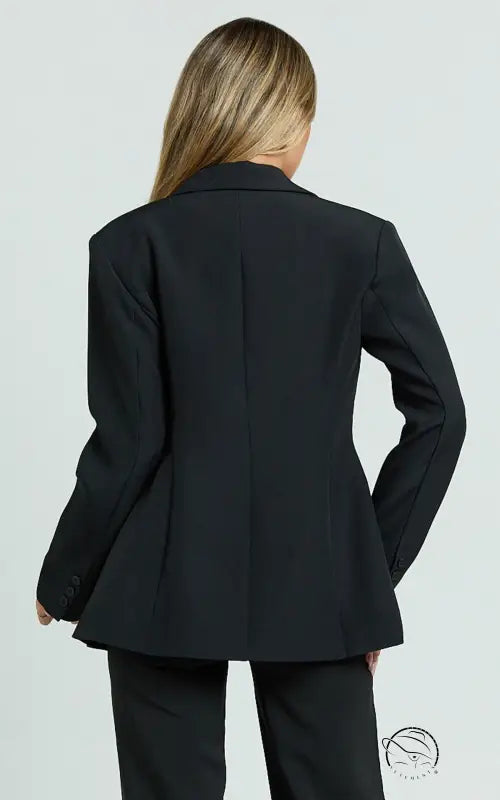 Black slim fit blazer with peplum, double-breasted front, notched lapels