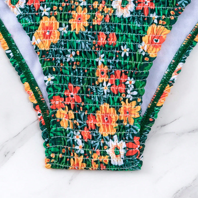 Floral Strapless Swimsuit Women Spring Beach Bikini