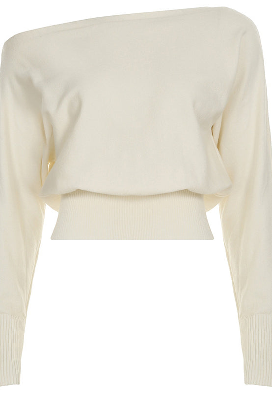 Langry cream off-shoulder knit sweater with ribbed detailing