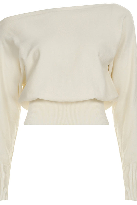 Langry cream off-shoulder knit sweater with ribbed detailing