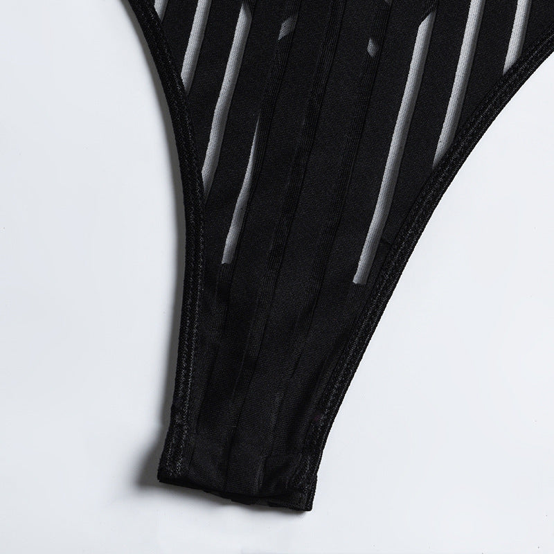 Hollow out Cutout Striped Cross Strap one Piece Lingerie Suit