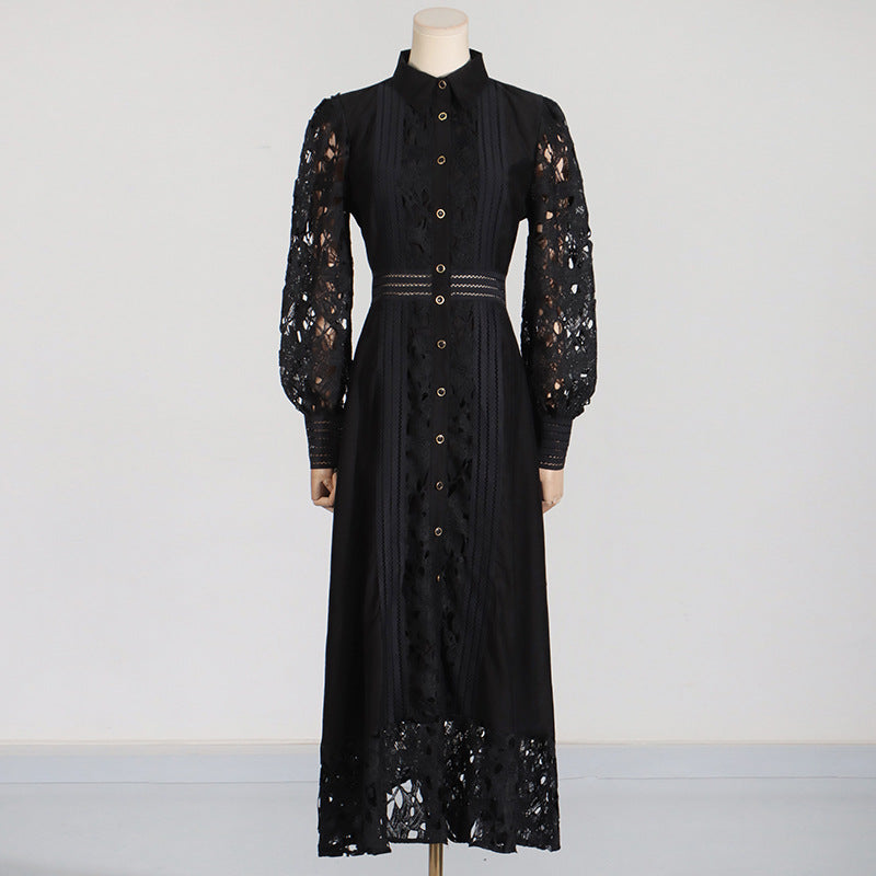 Elegant black lace midi dress showcasing sophisticated fashion in a maxi dress style