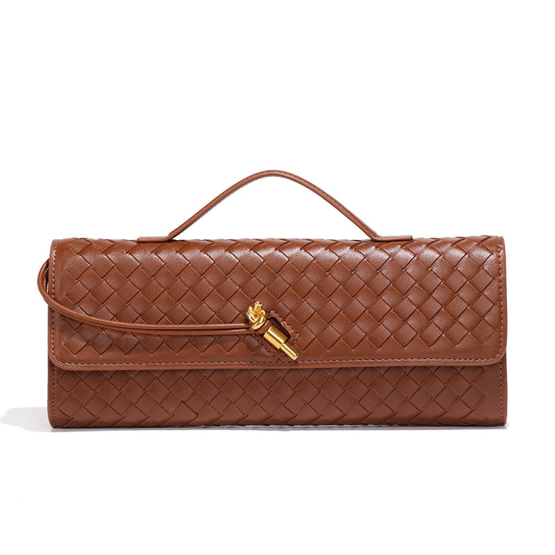 Brown woven leather clutch with handle from Soft Leather Mid Ancient Baguette Bag, fashion essential