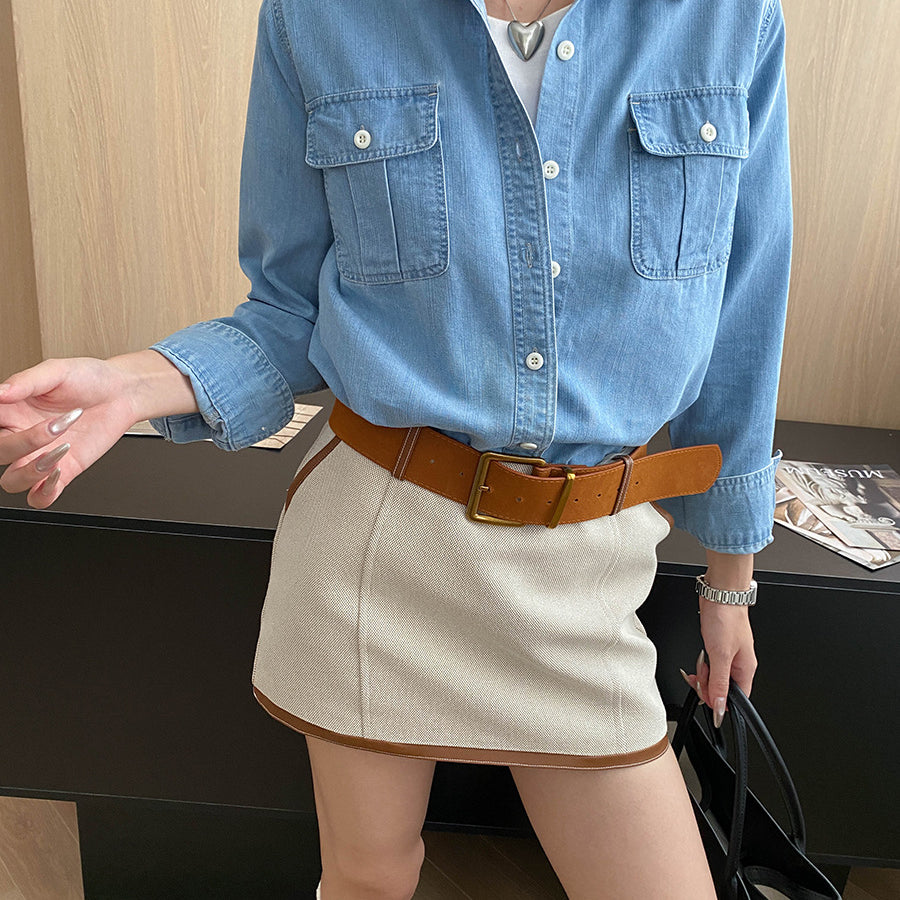 Relaxed Pocket Design Casual Denim Shirt