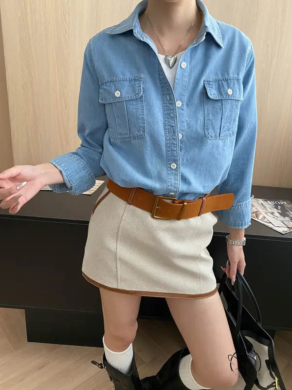 Relaxed Pocket Design Casual Denim Shirt