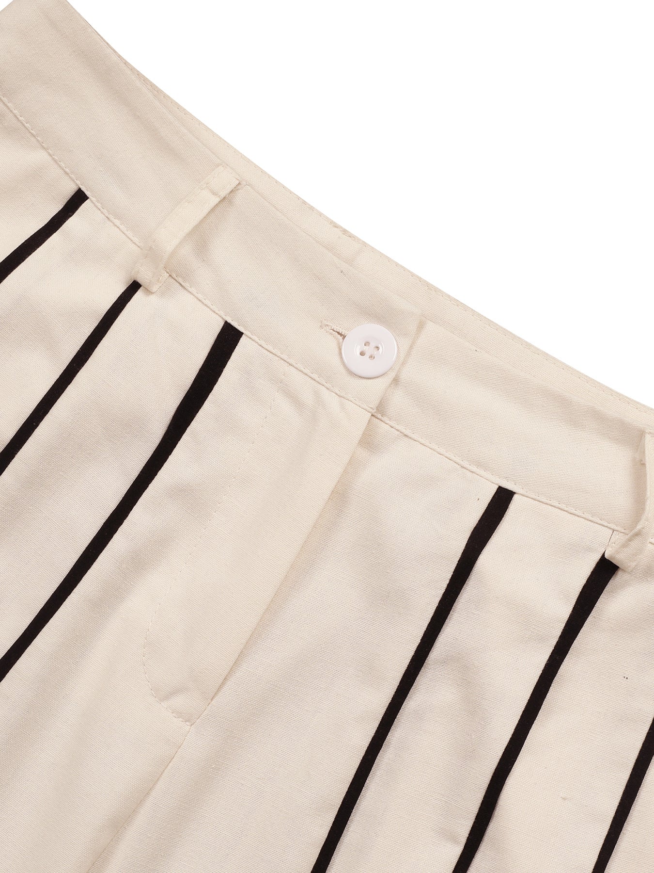 Enchanting langry fashion linen shirt two-piece set with cream-colored striped dress and white button closure