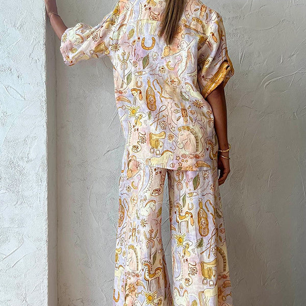 Printed pajama set in a stylish summer casual fashion two-piece ملابس for women