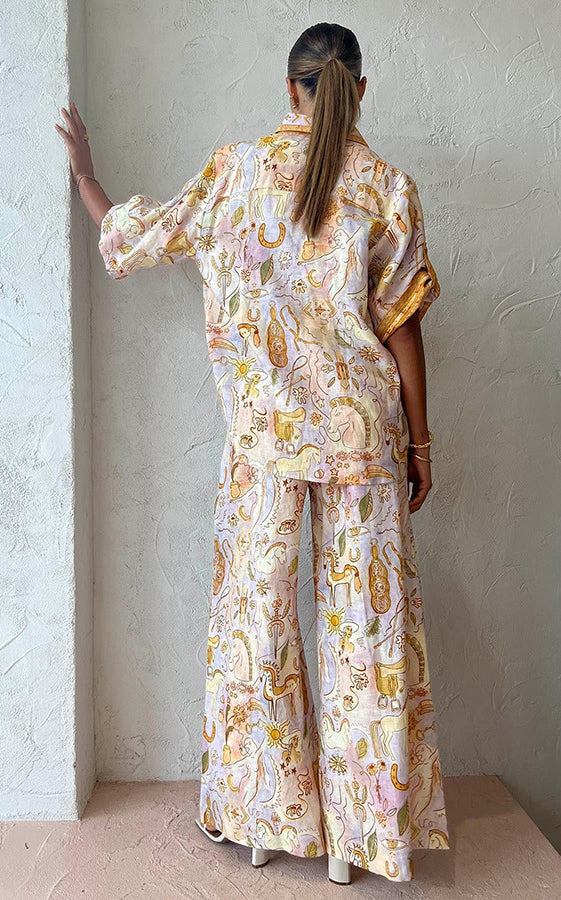 Printed pajama set in a stylish summer casual fashion two-piece ملابس for women