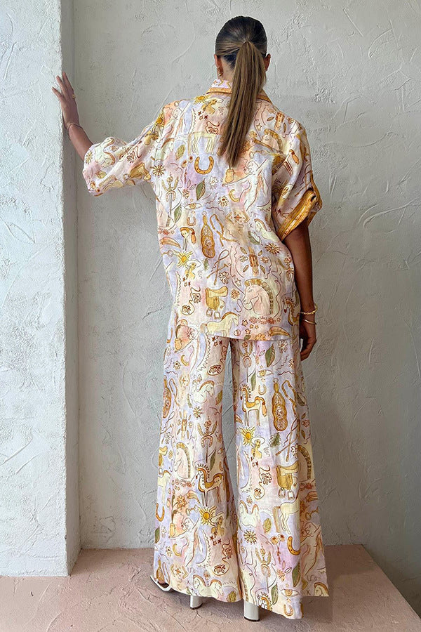 Printed pajama set in a stylish summer casual fashion two-piece ملابس for women