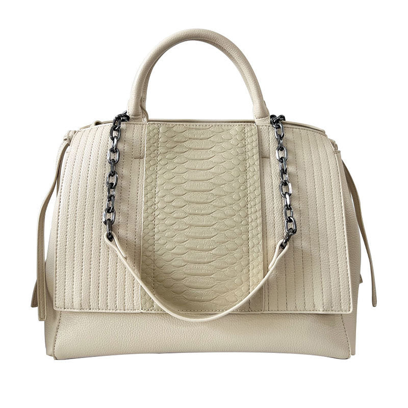 Langry fashion cream python skin handbag with silver chain strap